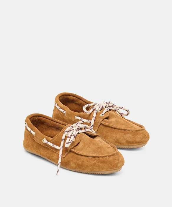 FLORAH Tan Suede Boat Shoe Loafers — view 3