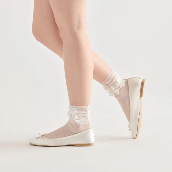 Floral Chiffon White Slouch Socks — view 3