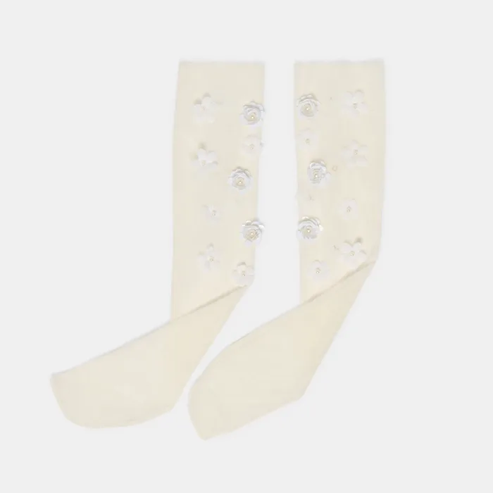 Floral Chiffon White Slouch Socks — view 4