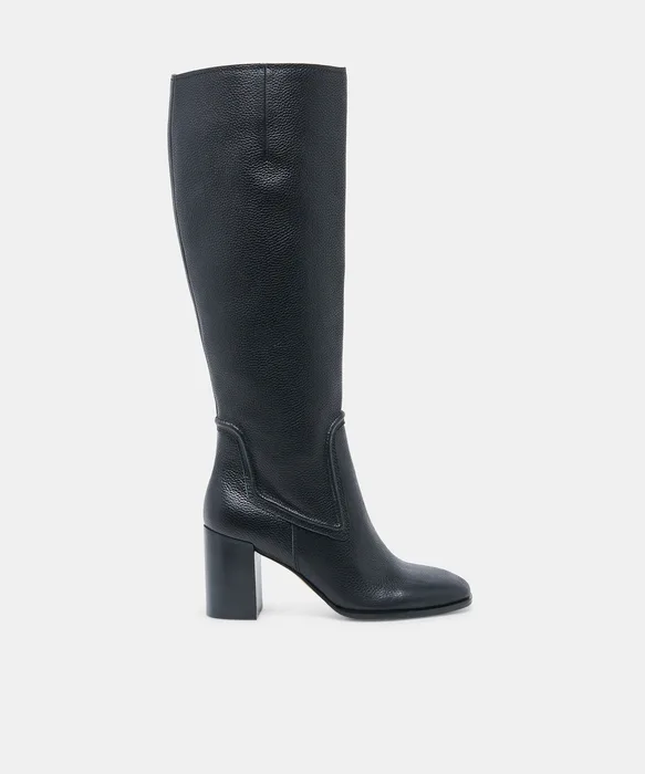 FUEGO Black Leather Block-Heel Knee-High Boots — view 2