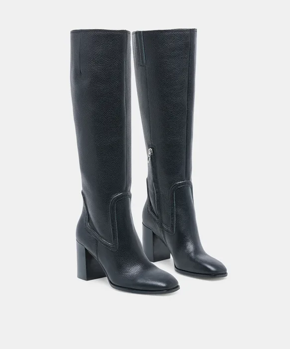 FUEGO Black Leather Block-Heel Knee-High Boots — view 3