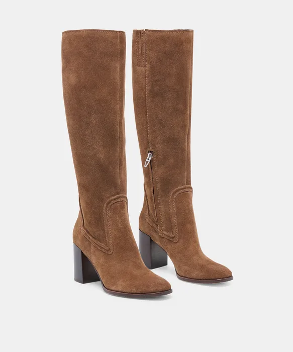 FUEGO Cocoa Suede Block-Heel Knee-High Boots — view 3