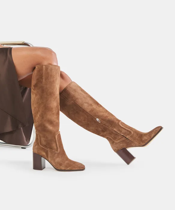 FUEGO Cocoa Suede Block-Heel Knee-High Boots — view 5