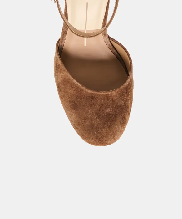 GARLYN Cocoa Suede Block-Heel Platform Heels — view 4