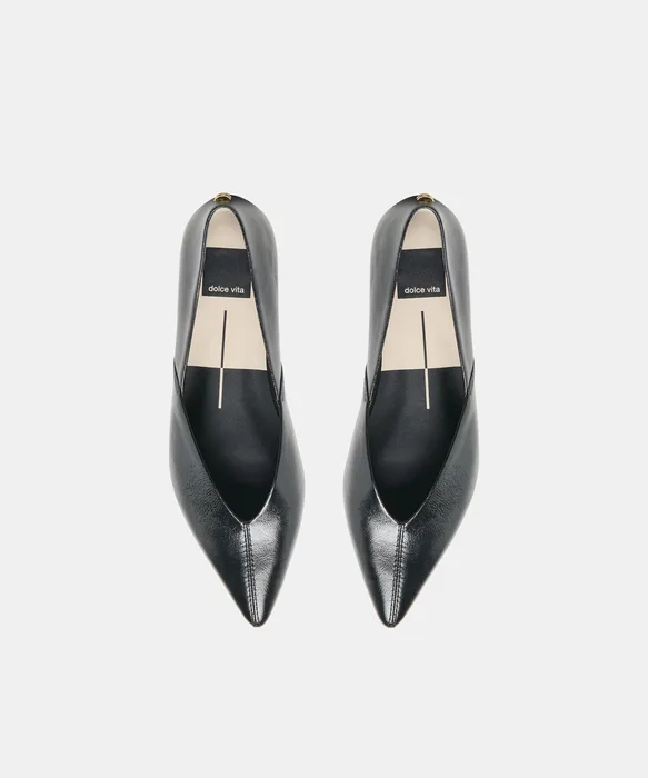 Gema Black Leather Flats — view 4
