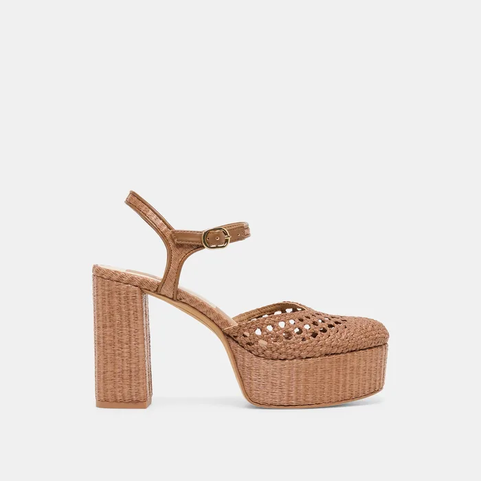 Gero Mid Brown Woven Raffia Heels — view 2