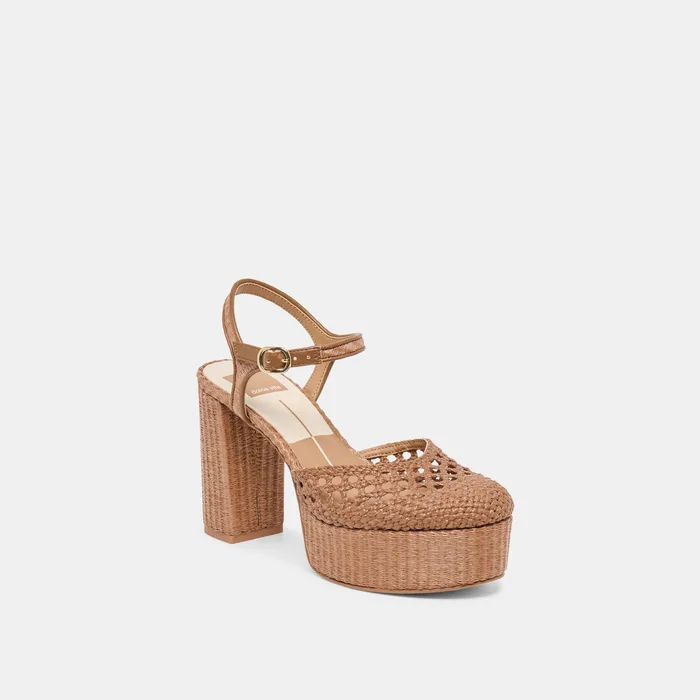 Gero Mid Brown Woven Raffia Heels — view 4