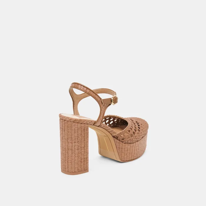 Gero Mid Brown Woven Raffia Heels — view 6