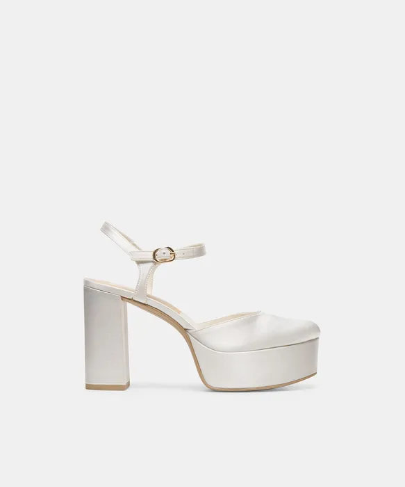 GERO True White Satin Closed-Toe Bridal Platform Heels — view 2