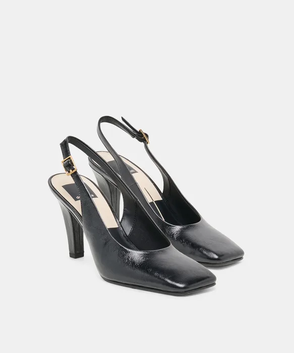 GESSIA Midnight Leather Closed-Toe Slingback Heels — view 3