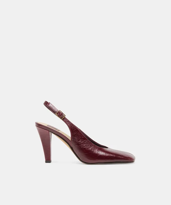 GESSIA Oxblood Crinkle Patent Closed-Toe Slingback Heels — view 2