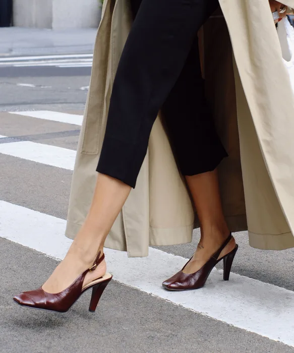 GESSIA Oxblood Crinkle Patent Closed-Toe Slingback Heels — view 5
