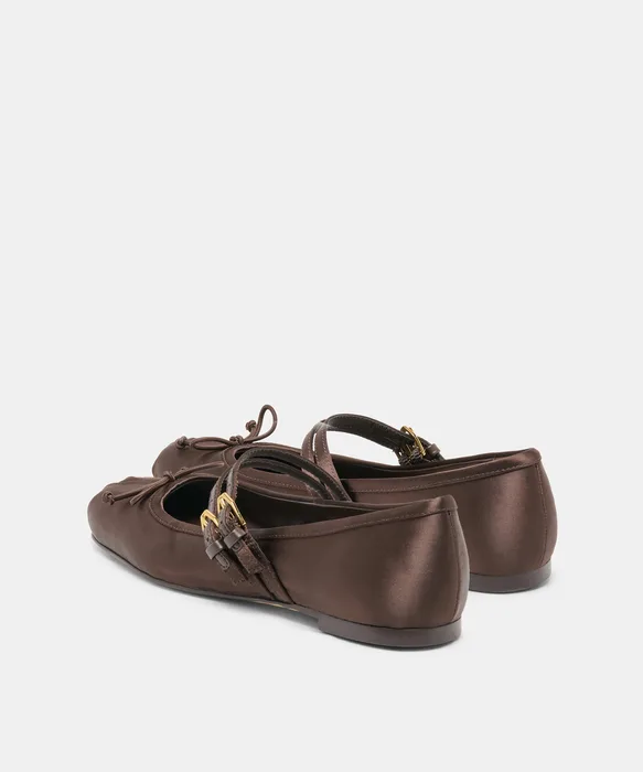 Gibsen Dk Chocolate Satin Mary-Jane Ballet Flats — view 5