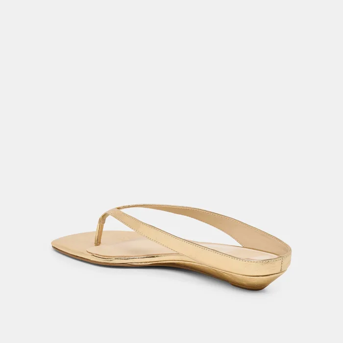 GIZEL Gold Crinkle Patent Thong Square-Toe Sandals — view 8