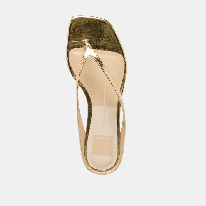 GIZEL Gold Crinkle Patent Thong Square-Toe Sandals — view 11