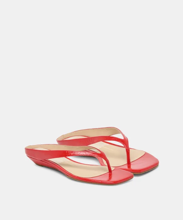 GIZEL Red Crinkle Patent Thong Square-Toe Sandals — view 3