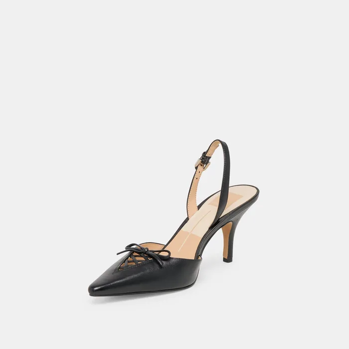 Hamya Black Leather Heels — view 5