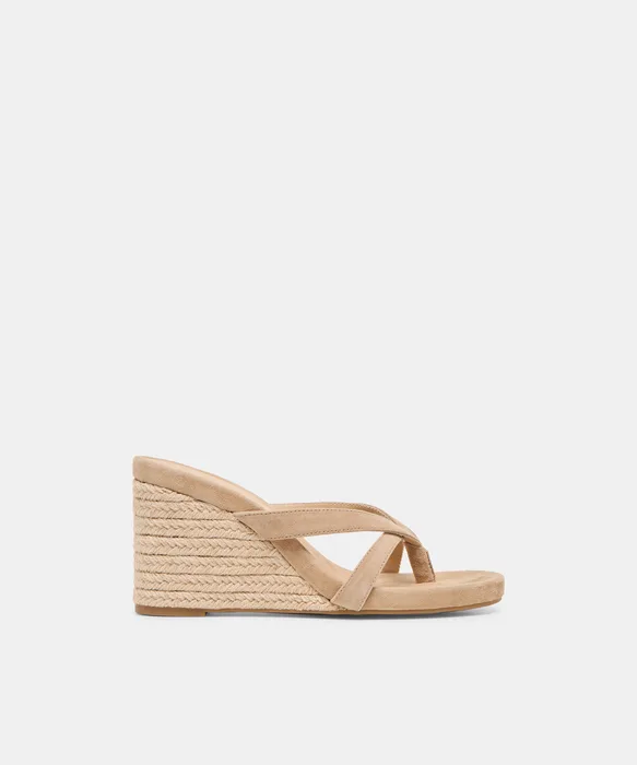 Helan Espadrille Camel Suede Wedges — view 2