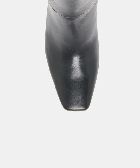 HENRA Black Leather Knee-High Wedge Heel Boots — view 4