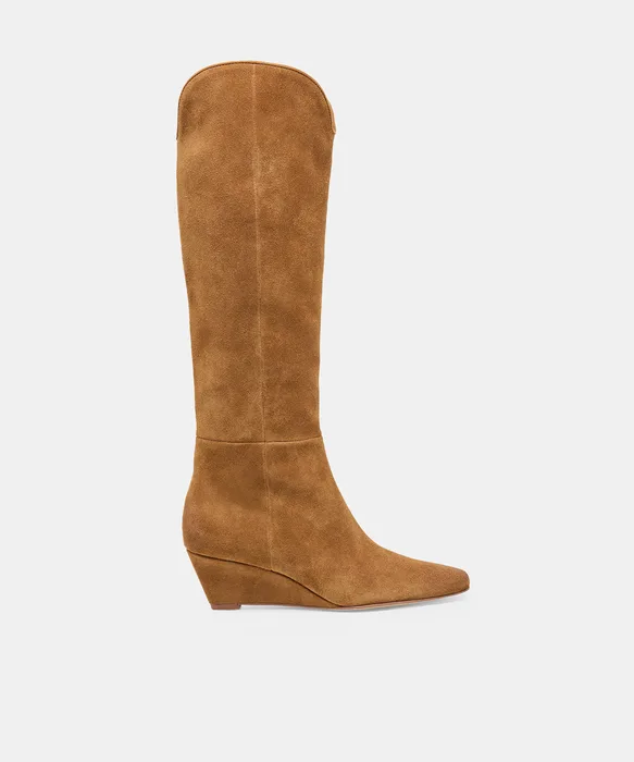 HENRA Lt Brown Suede Knee-High Wedge Heel Boots — view 2