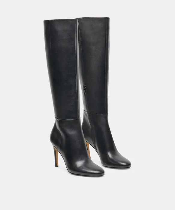 HEYES Black Leather Knee-High Stiletto Heeled Boots — view 3