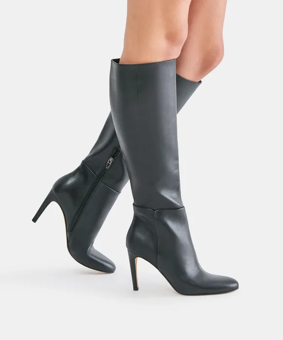 HEYES Black Leather Knee-High Stiletto Heeled Boots — view 5
