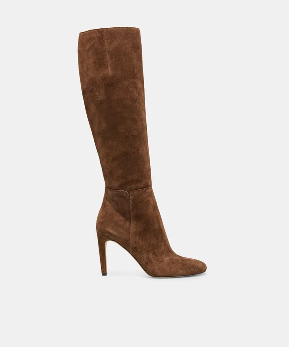 HEYES Chestnut Suede Knee-High Stiletto Heeled Boots — view 2