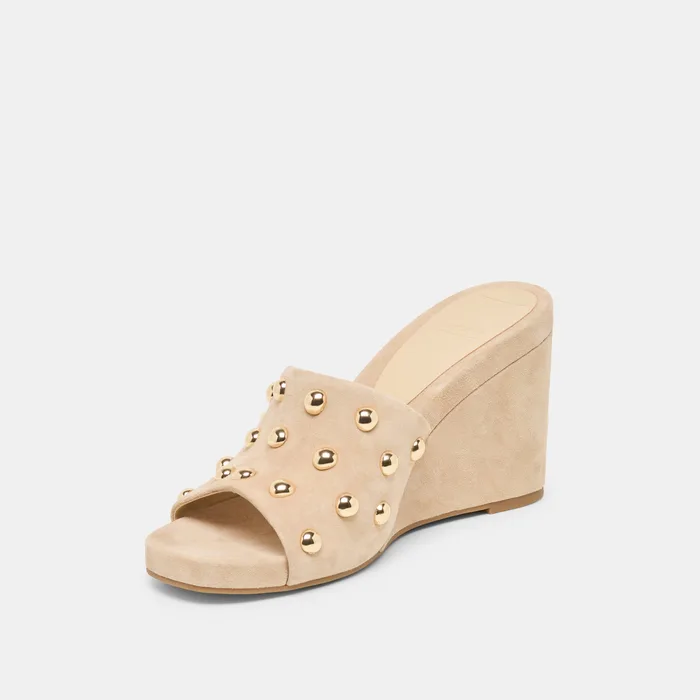 Holta Stud Camel Suede Wedges — view 8