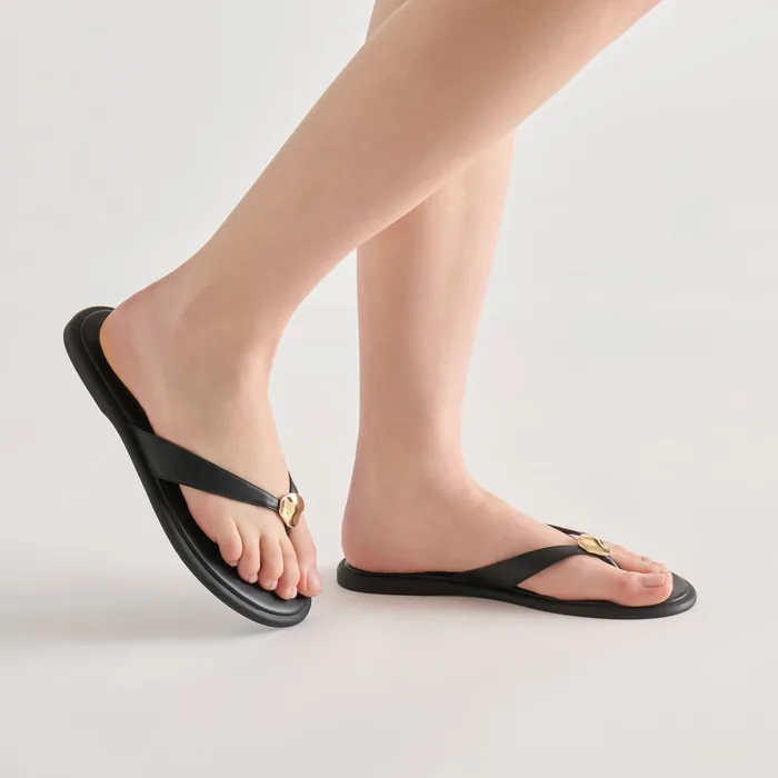 Jaina Black Leather Sandals — view 5