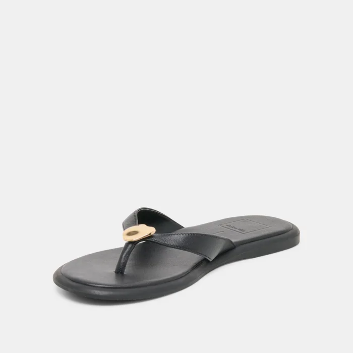Jaina Black Leather Sandals — view 7