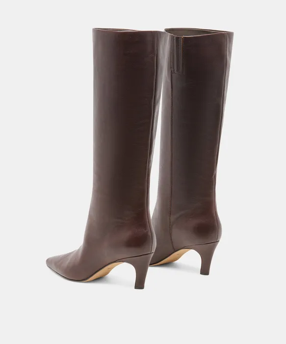 JAZMIN Dk Chocolate Leather Sculptural Kitten-Heel Knee-High Boots — view 5