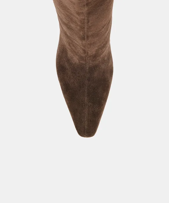 JAZMIN Espresso Suede Sculptural Kitten-Heel Knee-High Boots — view 4