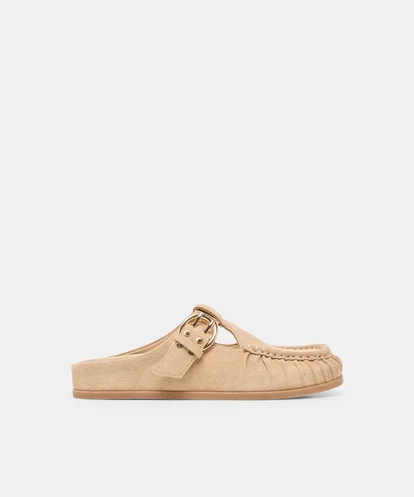 JEANNE Camel Suede Closed-Toe Slip-On Mule Flats — view 2