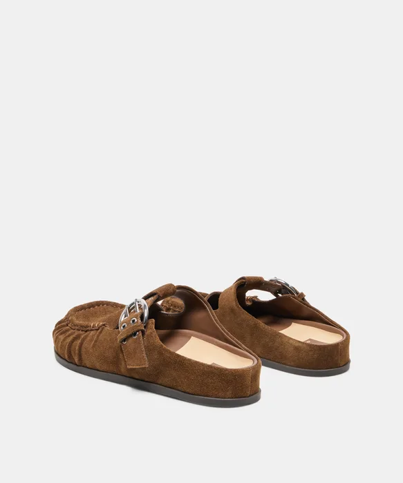 JEANNE Chestnut Suede Closed-Toe Slip-On Mule Flats — view 5