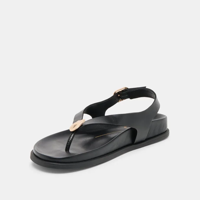 Jony Black Leather Sandals — view 7