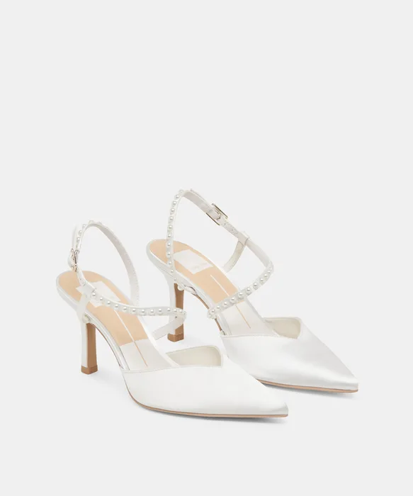 KAMRA PEARL HEELS TRUE WHITE SATIN — view 3