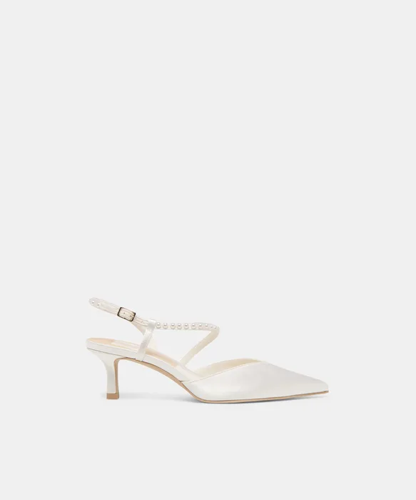 Kamra Pearl True White Satin Mid Heels — view 2