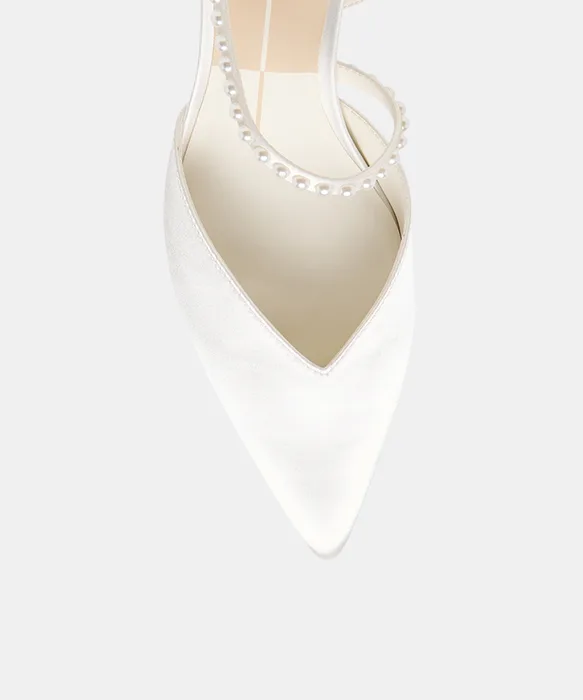 Kamra Pearl True White Satin Mid Heels — view 5