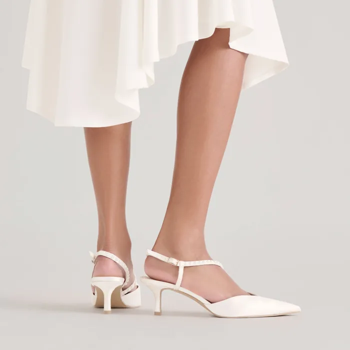 Kamra Pearl True White Satin Mid Heels — view 6