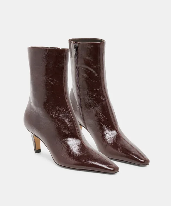 KARLIE Black Cherry Leather Pointed-Toe Kitten Heel Ankle Bootie — view 3