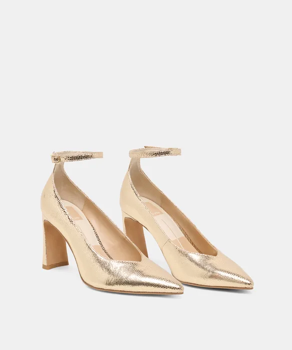 KARSIN Gold Embossed Leather Closed-Toe Heels — view 3