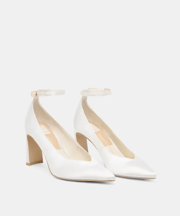 KARSIN True White Satin Bridal Closed-Toe Heels — view 3