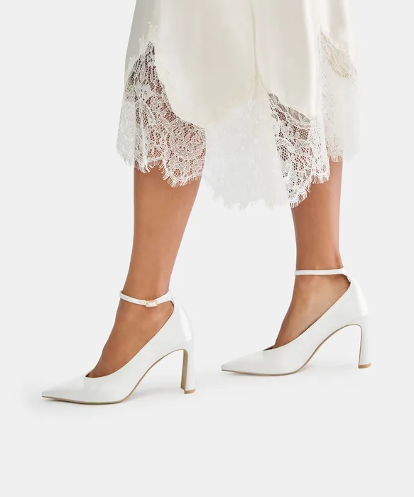 KARSIN True White Satin Bridal Closed-Toe Heels — view 5
