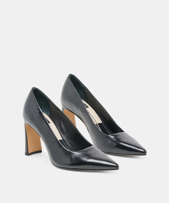 KAYNA Black Leather Closed-Toe Pump Heels — view 3