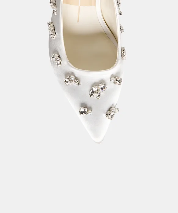 KAYNA RHINESTONE White Satin Closed-Toe Bridal Heels — view 4