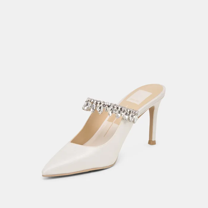 Keli Crystal White Satin Heels — view 8