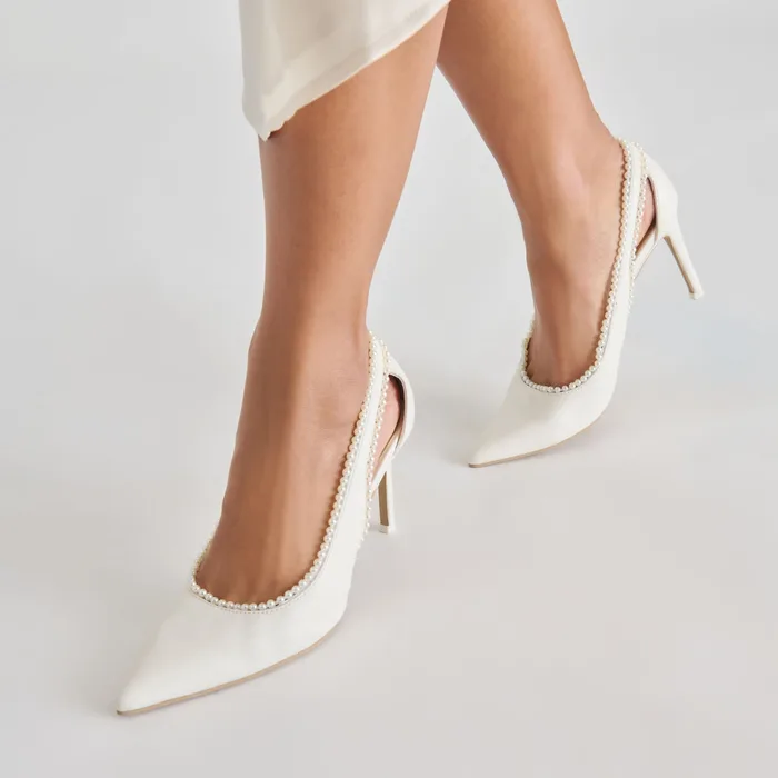 Kelson Pearl True White Leather Heels — view 5