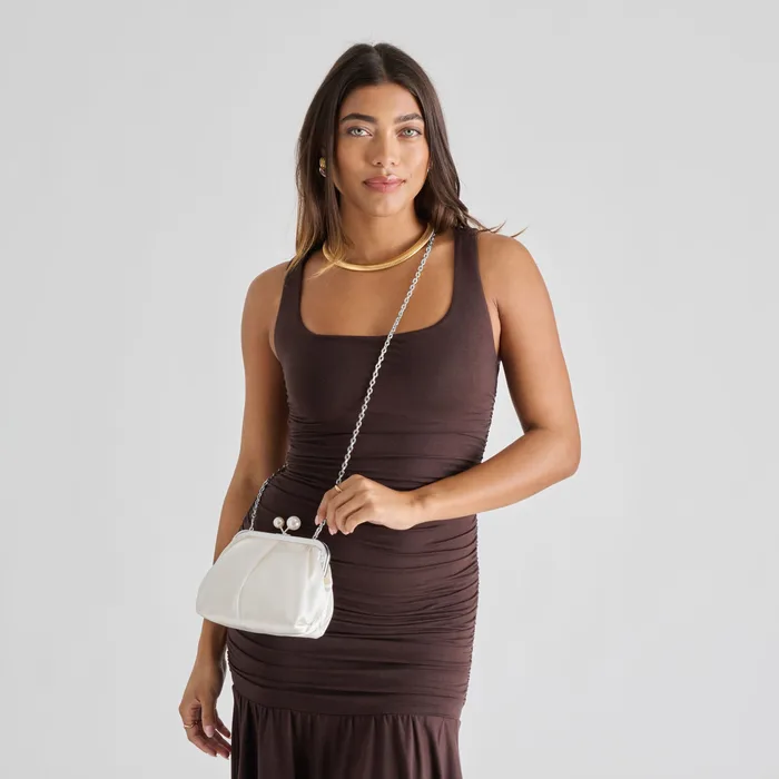 Kendall White Satin Clutch — view 5