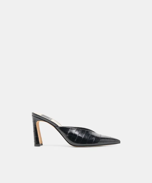 KENTIN Noir Embossed Leather Closed-Toe Heels — view 2