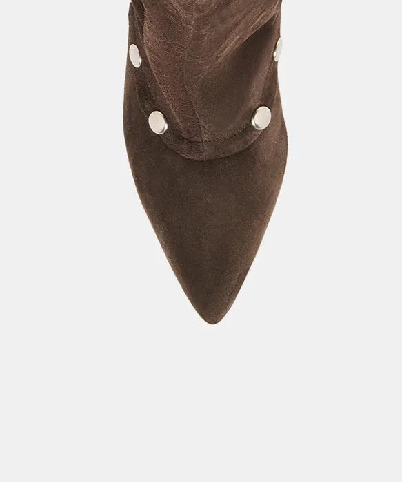 KERA Dk Brown Suede Pointed Toe Knee-High Kitten Heel Boots — view 4